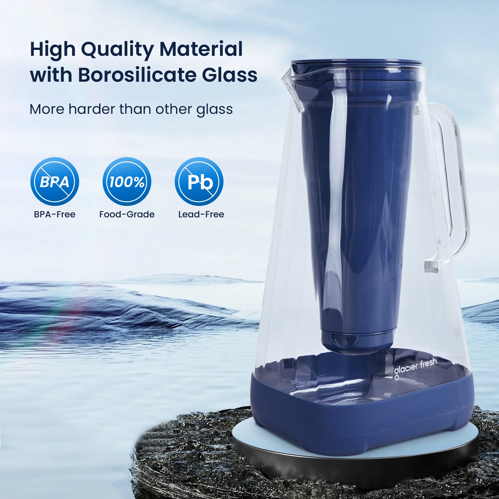Purela P02 10-Tassen-Wasserkrug aus Glas mit Filter, kein Wasserfilterkrug aus Kunststoff