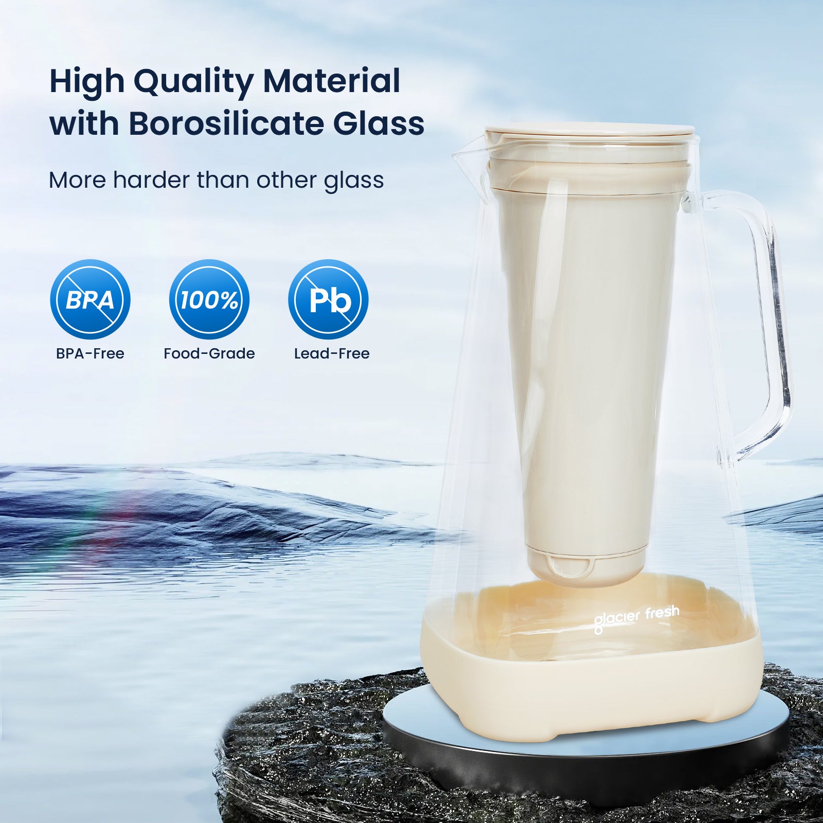 Purela P02 10-Tassen-Wasserkrug aus Glas mit Filter, kein Wasserfilterkrug aus Kunststoff