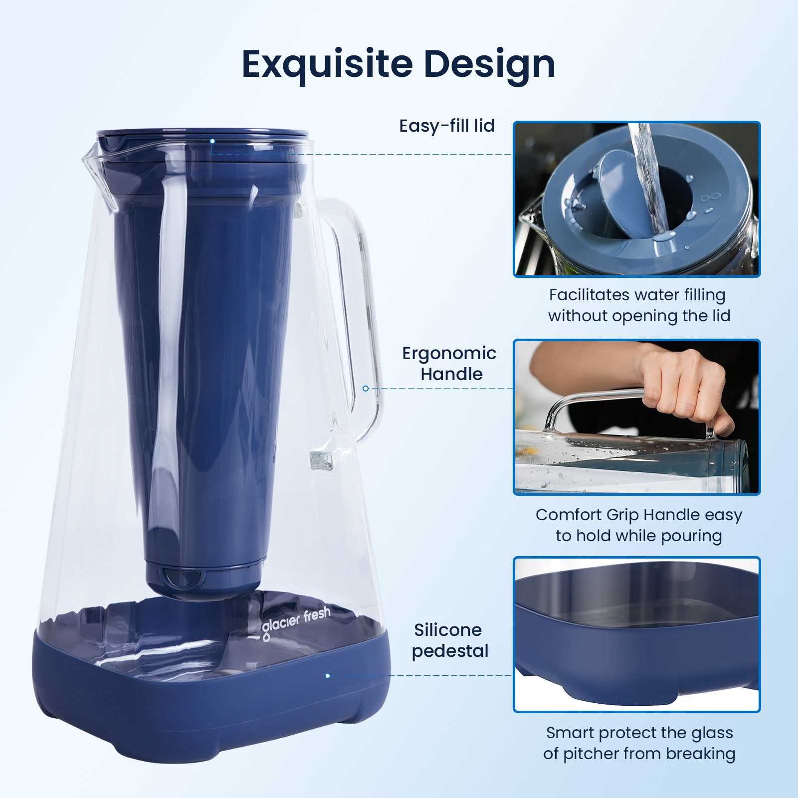 Purela P02 10-Tassen-Wasserkrug aus Glas mit Filter, kein Wasserfilterkrug aus Kunststoff