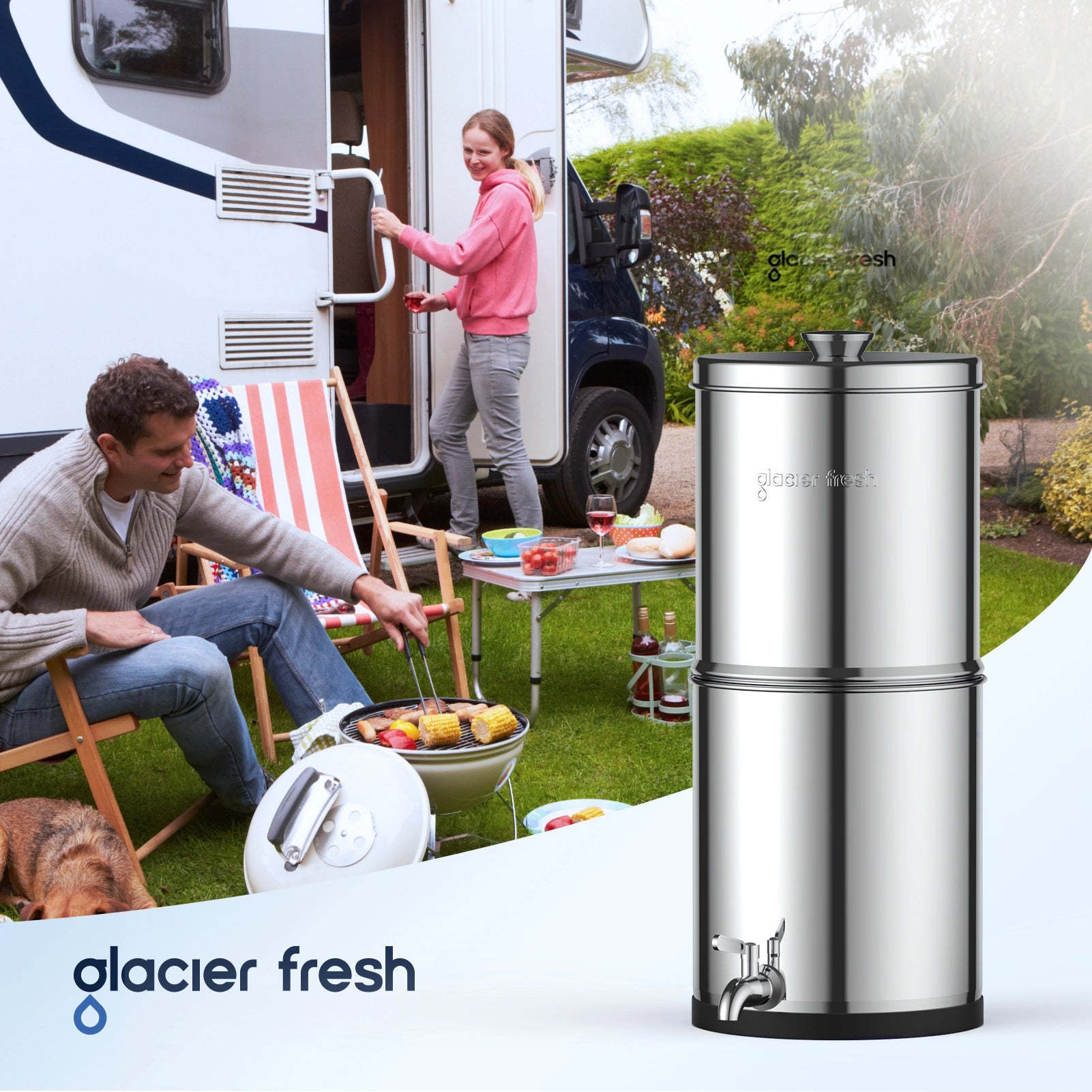 2.25G Gravity-fed Water Filter System, Stainless-Steel System with 2 Filters