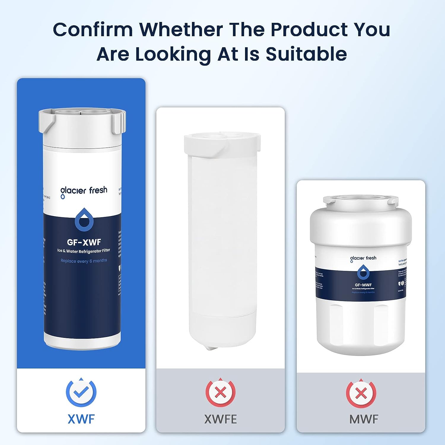 GE XWF, WR17X30702 Replacement Refrigerator Water Filter by Glacier Fresh, 3-Pack