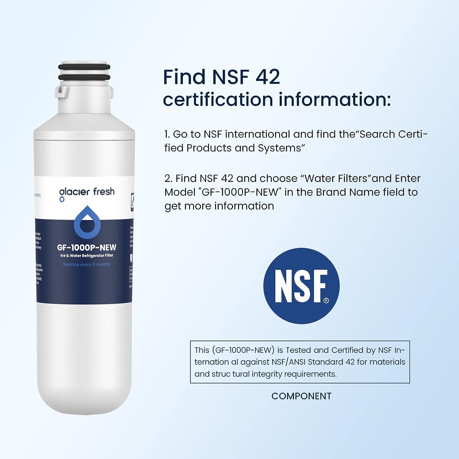 Glacier Fresh Replacement for LT1000P, ADQ747935 Refrigerator Water Filter with Air Filter, 3-Pack