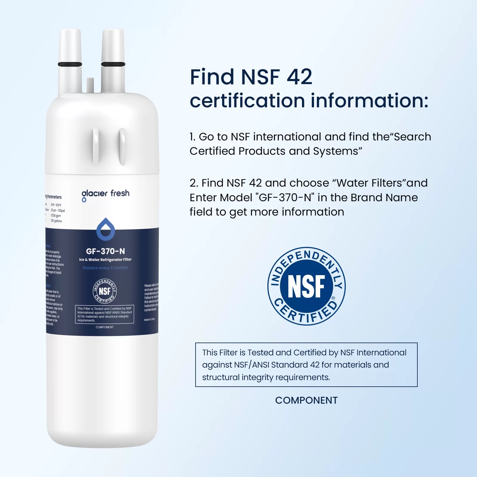 Glacierfresh GF-370 Replacement for W10295370, EDR1RXD1, P8RFWB2L, P4RFWB Water Filter
