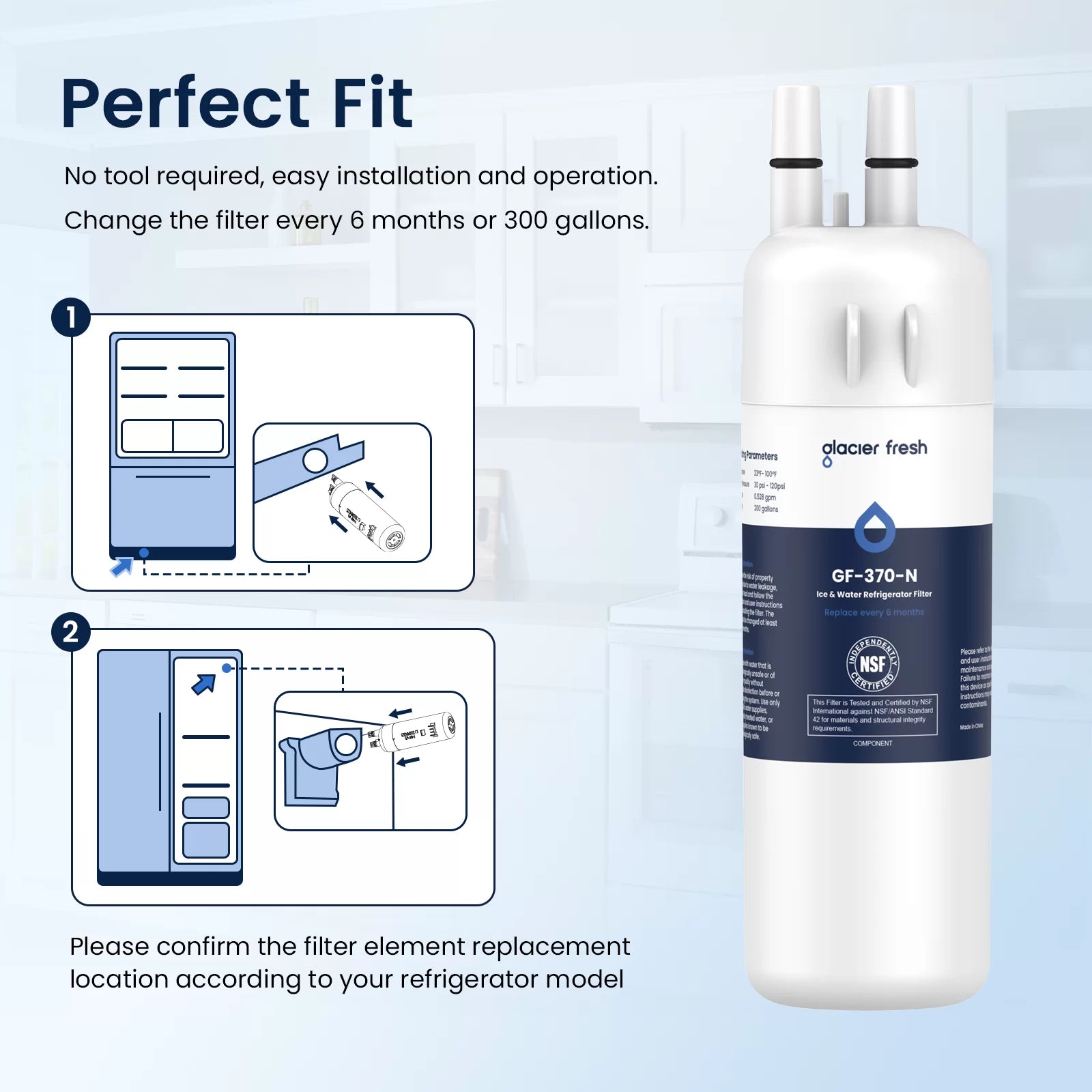 Glacierfresh GF-370 Replacement for W10295370, EDR1RXD1, P8RFWB2L, P4RFWB Water Filter