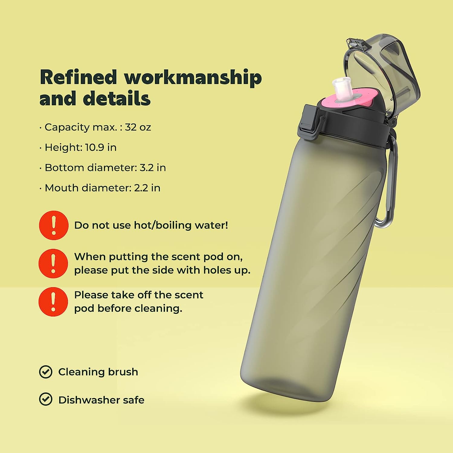 JMEY-Flasche mit Aromakapseln, 32 oz Duftwasserbecher mit Strohhalm – BPA-frei, auslaufsicher, geeignet für Reisen, Fitnessstudio, Zuhause, im Freien und in der Schule