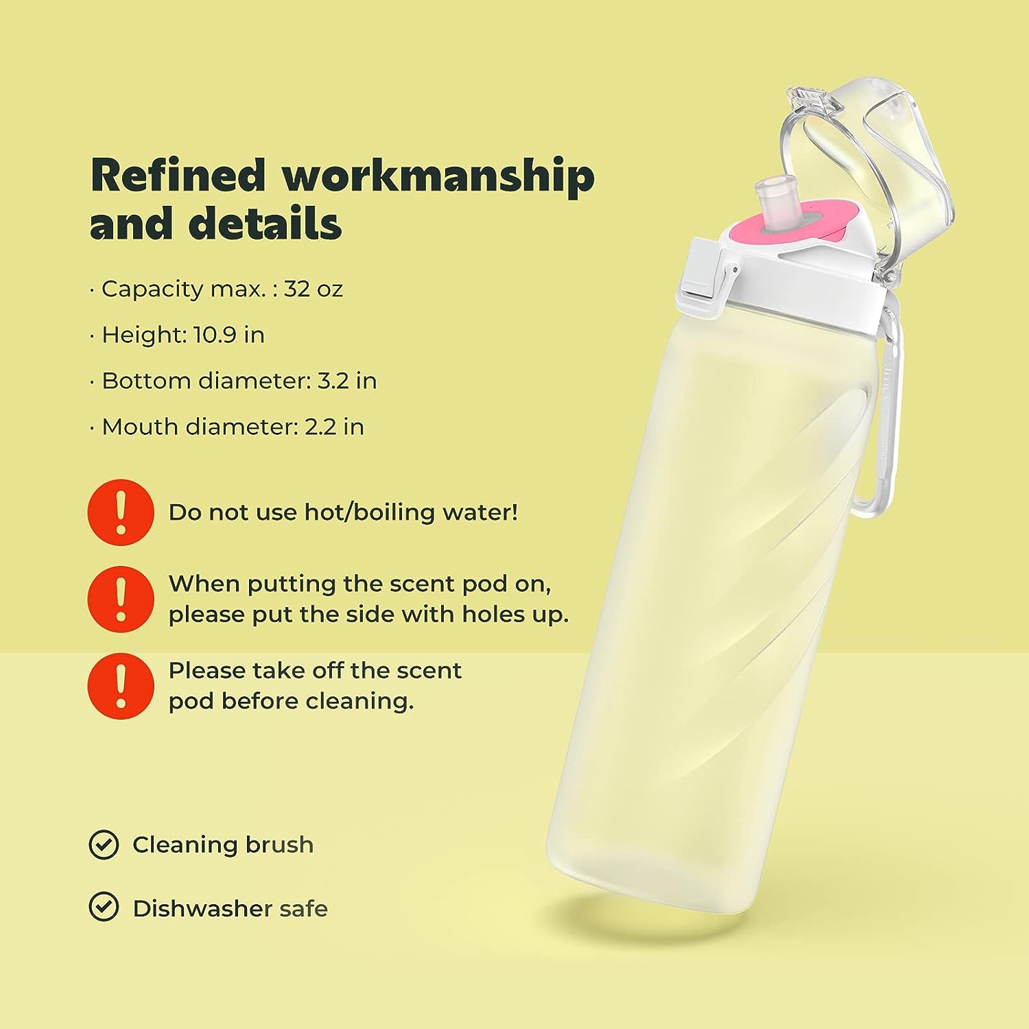 JMEY-Flasche mit Aromakapseln, 32 oz Duftwasserbecher mit Strohhalm – BPA-frei, auslaufsicher, geeignet für Reisen, Fitnessstudio, Zuhause, im Freien und in der Schule