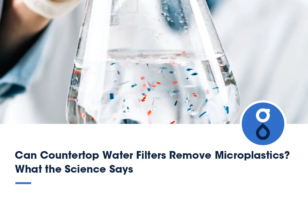 Flask of water with microplastics