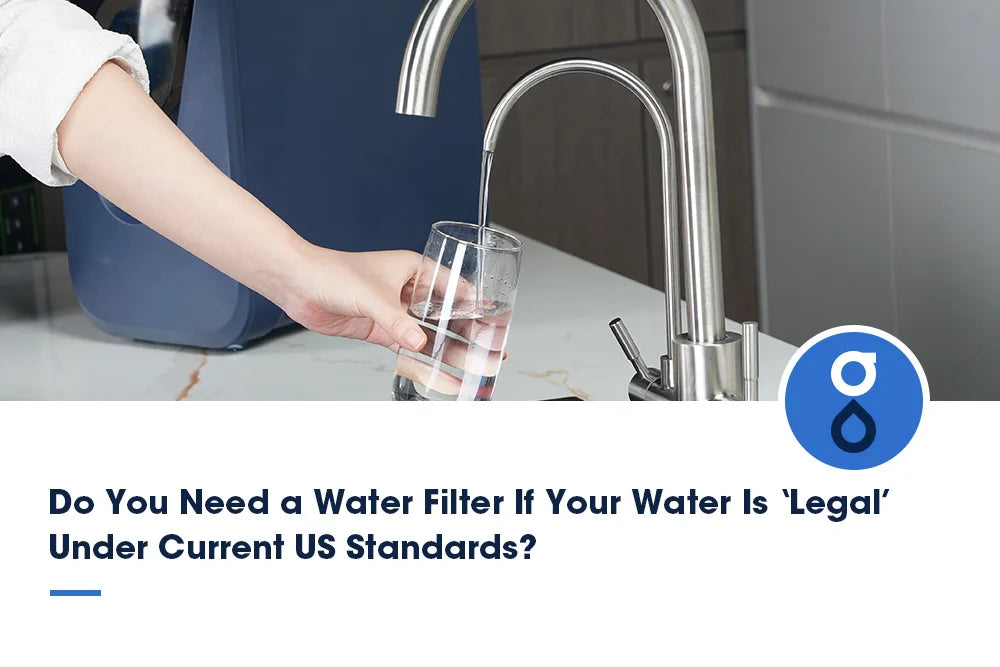 Woman getting drinking water from tap without water filter
