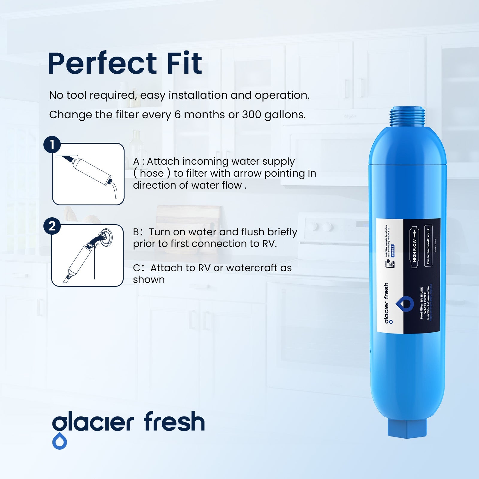 Glacier Fresh Ersatz für Wohnmobil-Inline-Wasserfilter, 2er-Pack 
