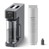 countertop water filtration system with a white filter cartridge on a white background
