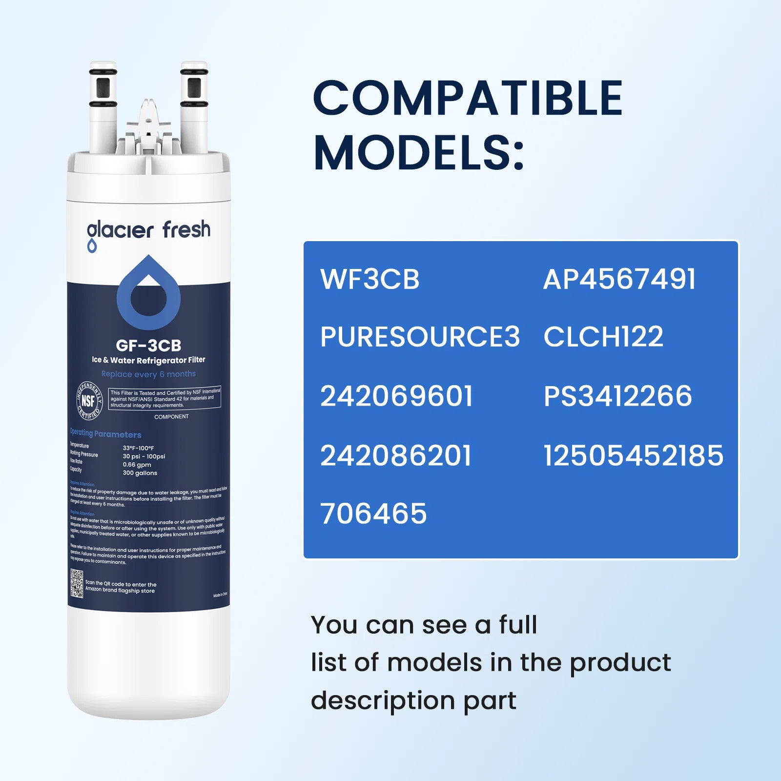 GlacierFresh GF-3CB Water Filter Replacement for Frigidaire WF3CB, PureSource 3