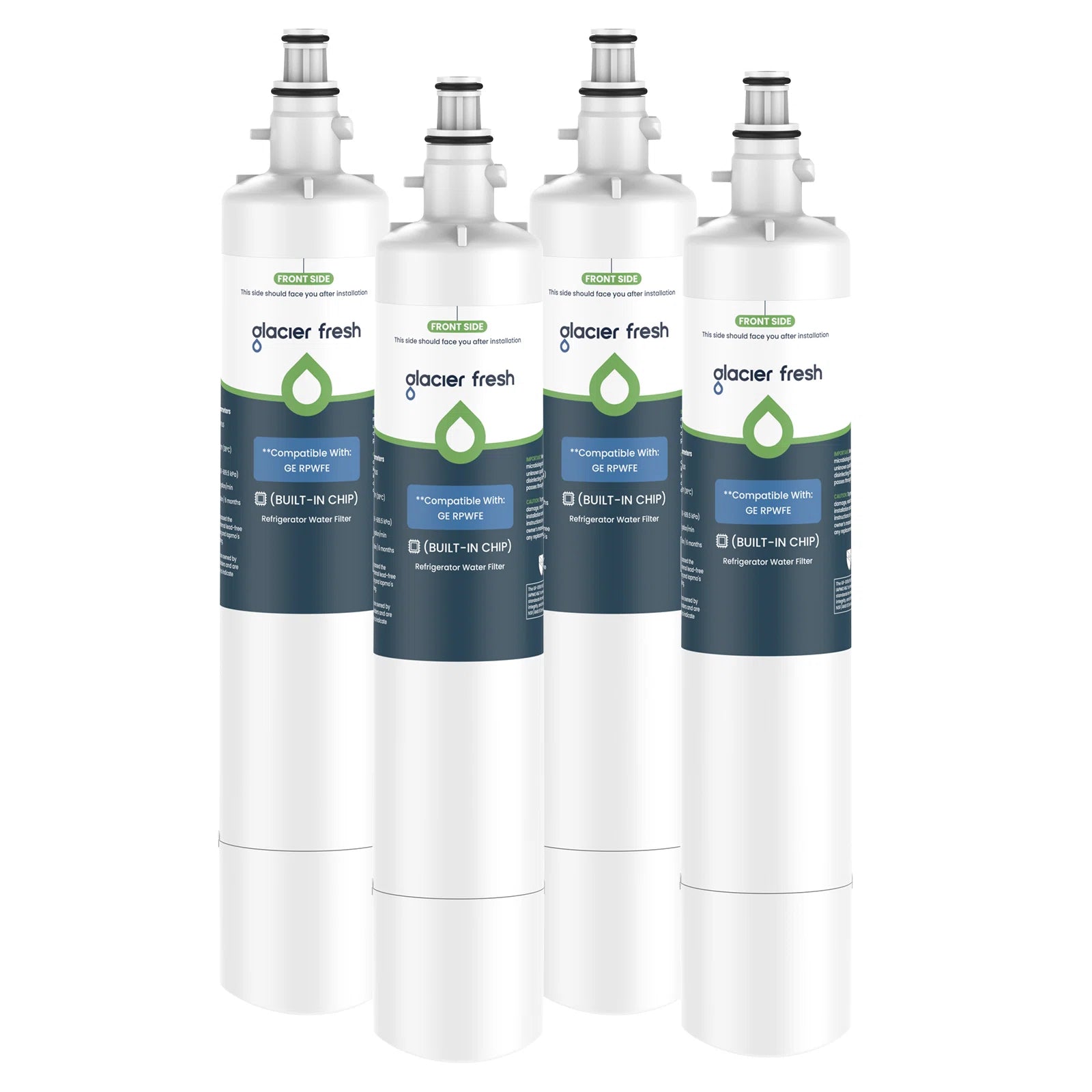 Four Glacier Fresh water filters on a white background