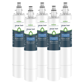 Five Glacier Fresh RPWFE water filters on a white background