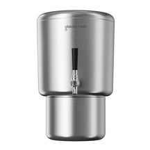 Stainless steel water filter with 'Glacier Fresh' branding on a white background