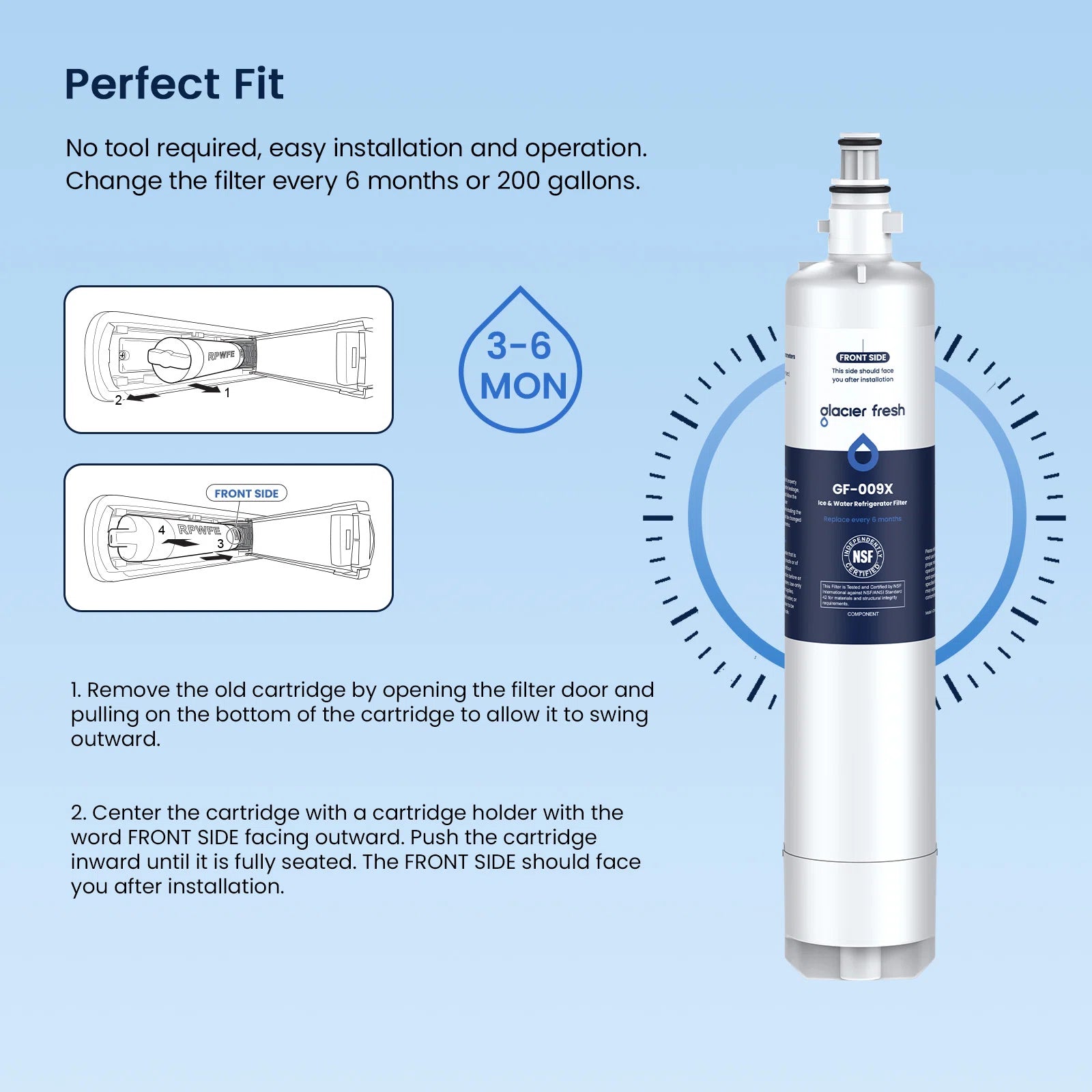 GlacierFresh GF RPWFE Water Filter Compatible With GE RPWFE Water Filter - NSF Certified with RFID Chip