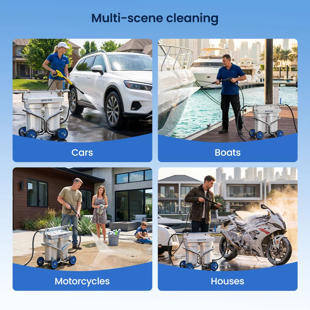 GlacierFresh Spotless Car Wash System with Resin 丨Portable Water Filter for Spot-Free Car, RV, Motorcycle