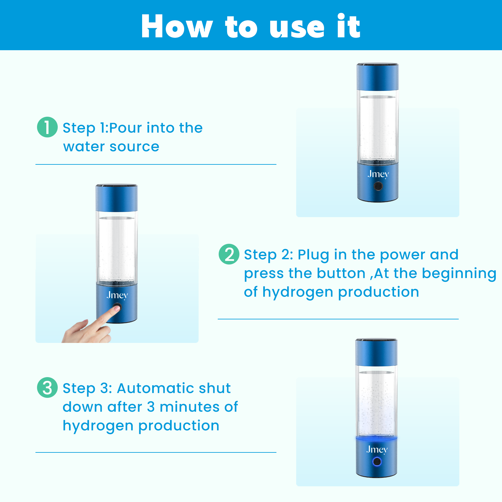 Hydrogen Water Bottle, Portable Rechargeable Hydrogen Water Generator, Hydrogen Rich Water Glass Cup Water Ionizer Machine