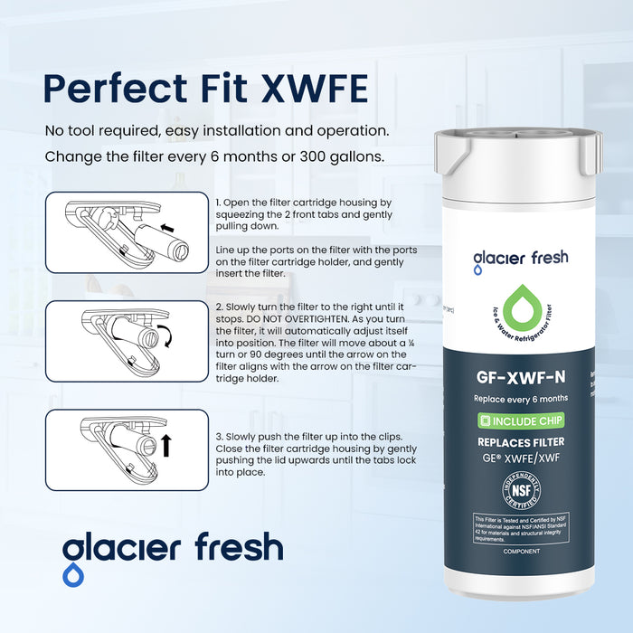 Glacier Fresh Compatible with GE XWFE Refrigerator Water Filter(with chip)