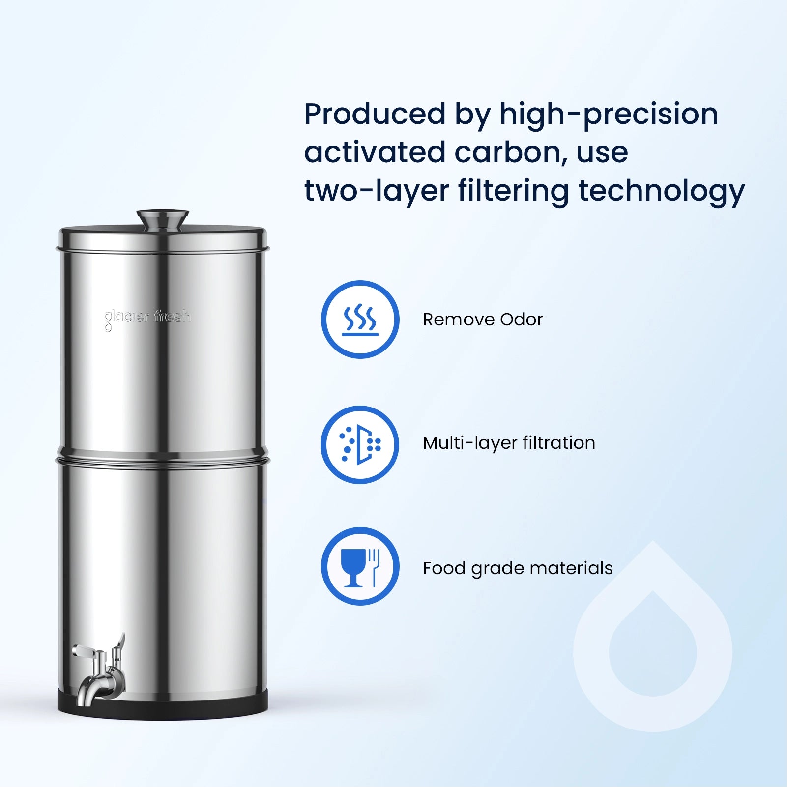 2.25G Gravity-fed Water Filter System, Stainless-Steel System with 2 Filters