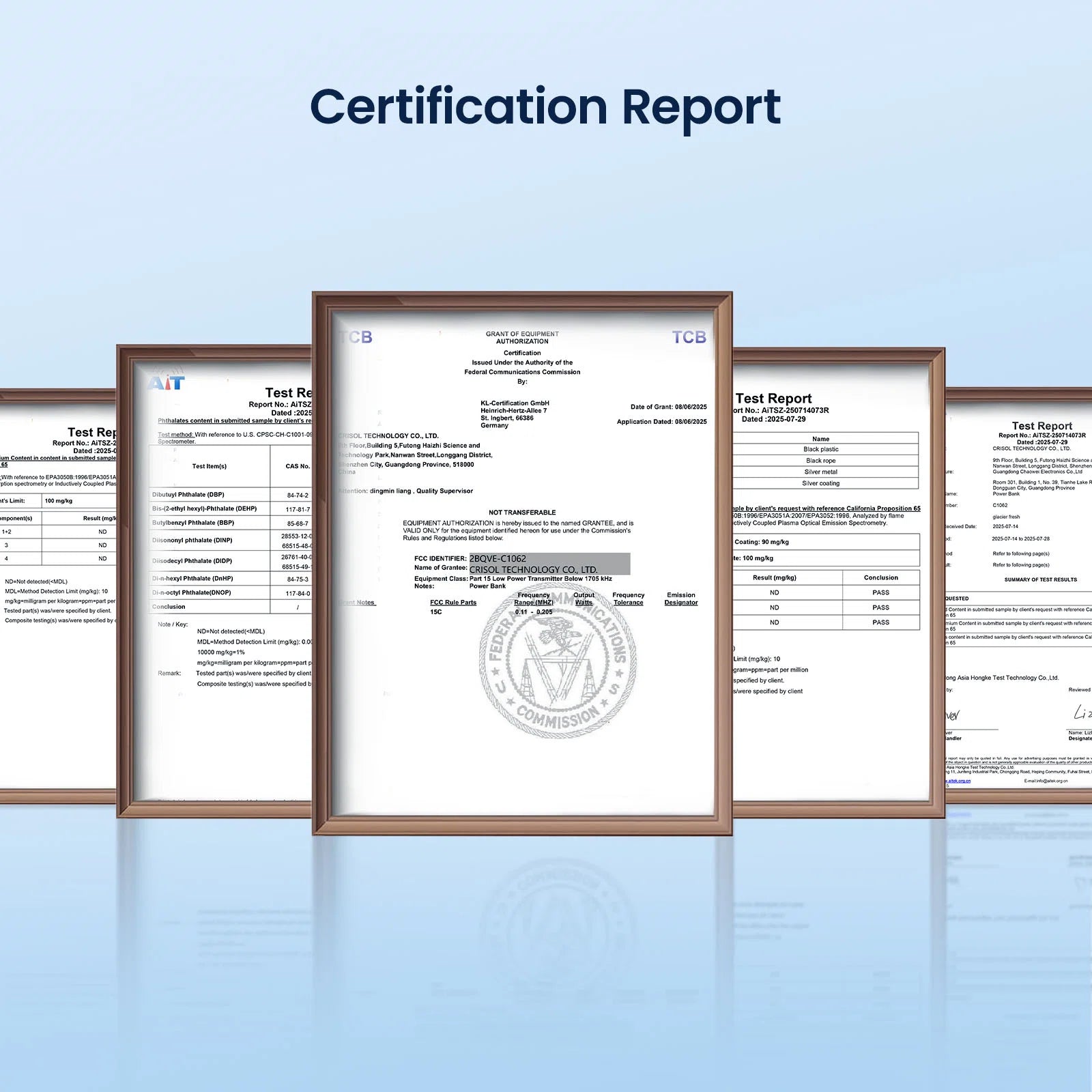 glacierfresh rv ro system certification reports on a blue background