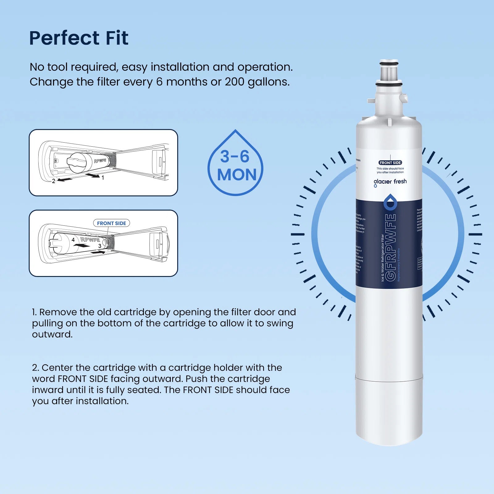 GlacierFresh GFRPWFE™ Water Filter - NSF Certified with RFID Chip