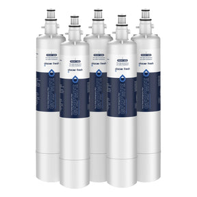 Five Glacier Fresh water filter cartridges on a white background