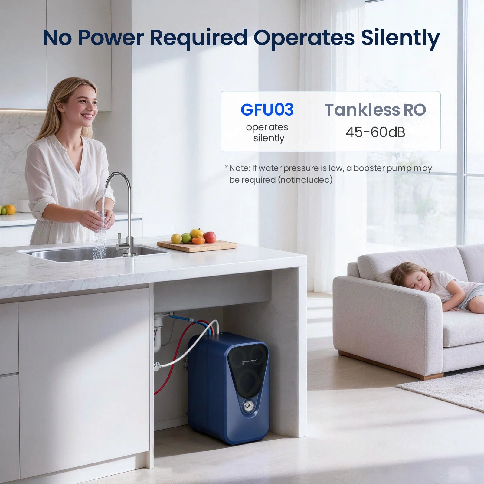 GlacierFresh U03 800GPD Undersink Reverse Osmosis System | 7-Stage RO Water Filter System | Reduce PFAS/PFOS