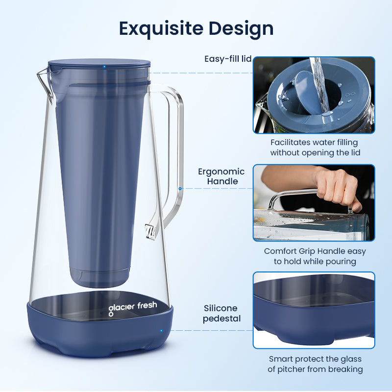 Glacierfresh Water Pitcher 7 Cup with Membrane and Activated Carbon Filter