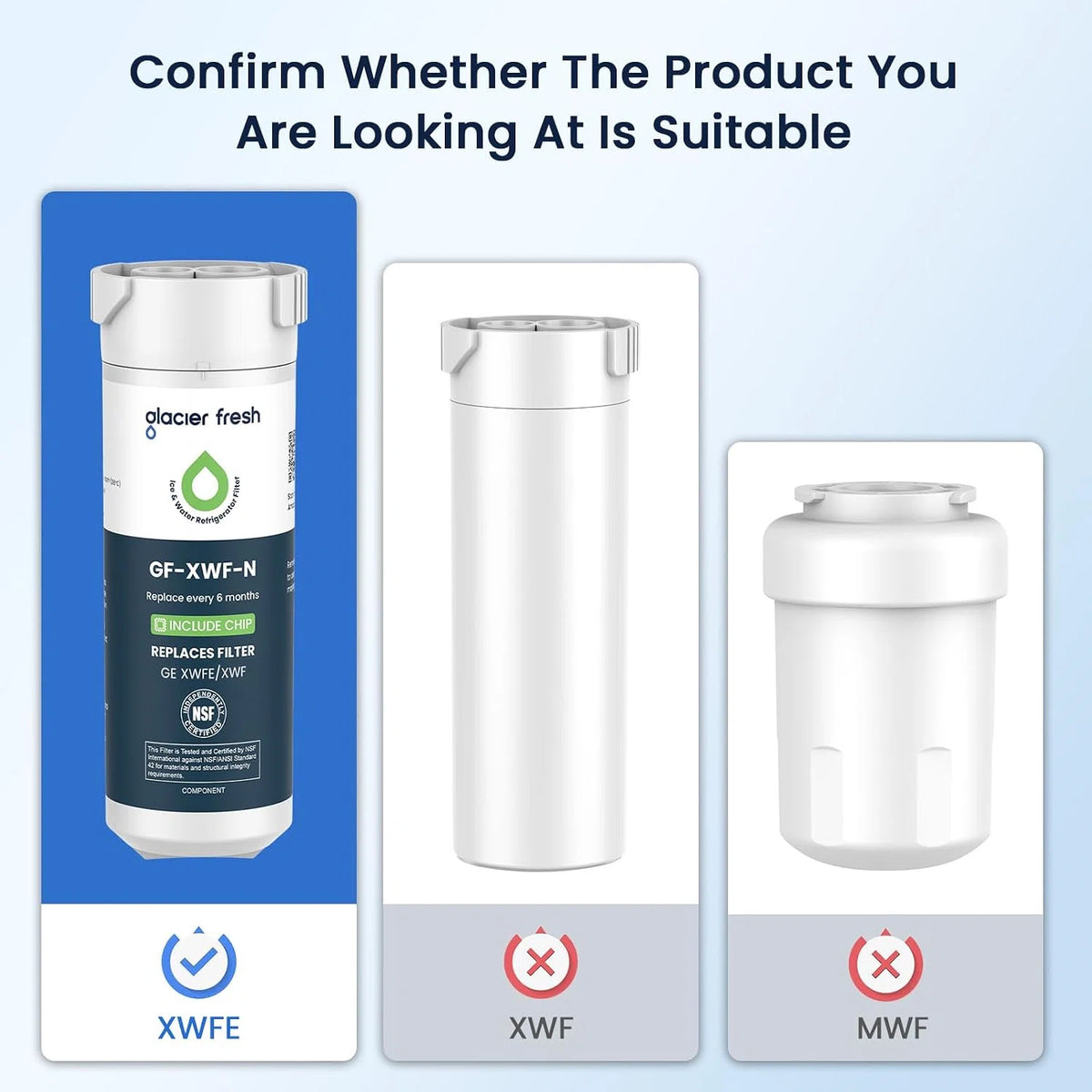 Glacierfresh GF-XWF-N Water Filter Compatible with GE XWFE Water Filter(with RFID chip)