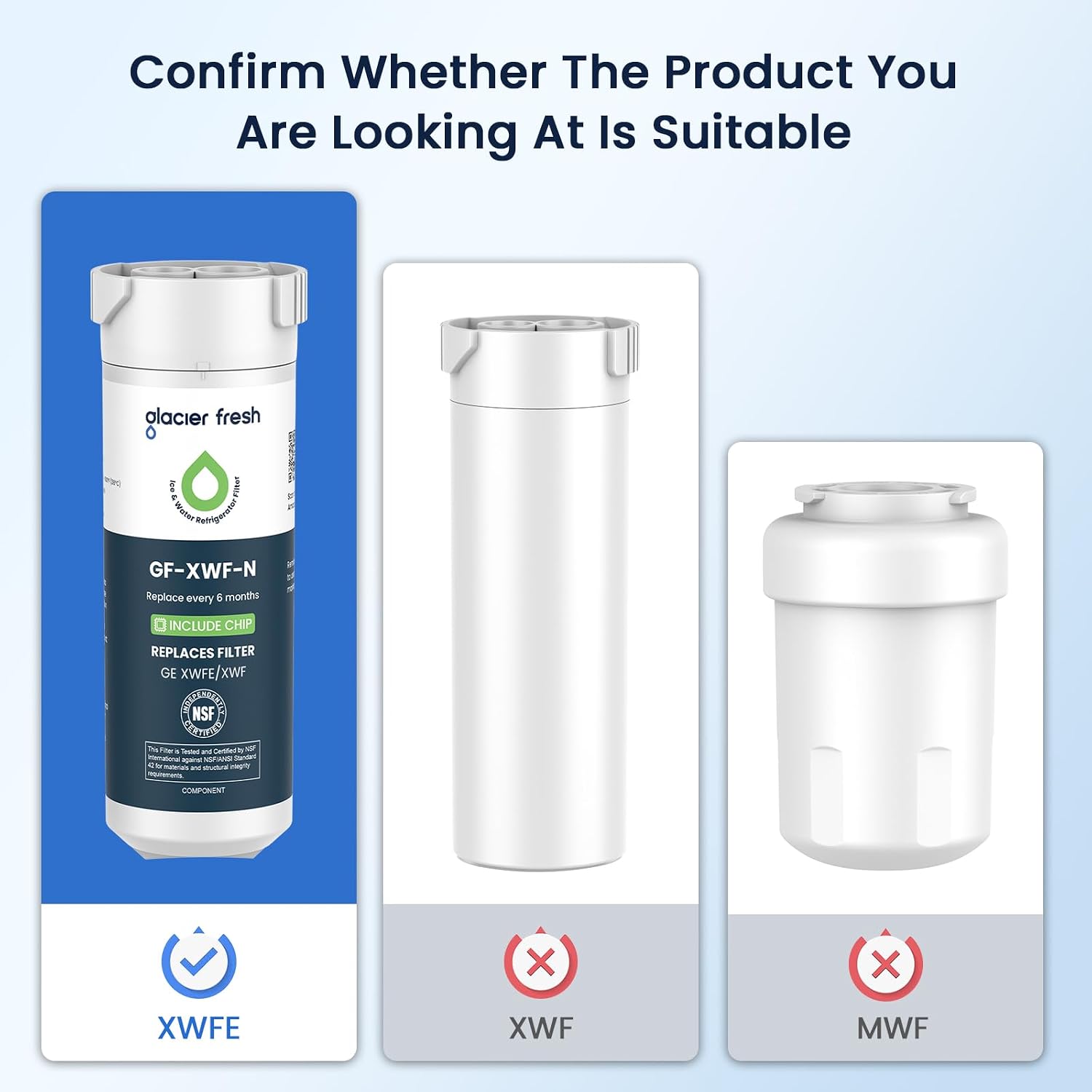 Glacierfresh GF-XWF-N Water Filter Compatible with GE XWFE Water Filter(with RFID chip)