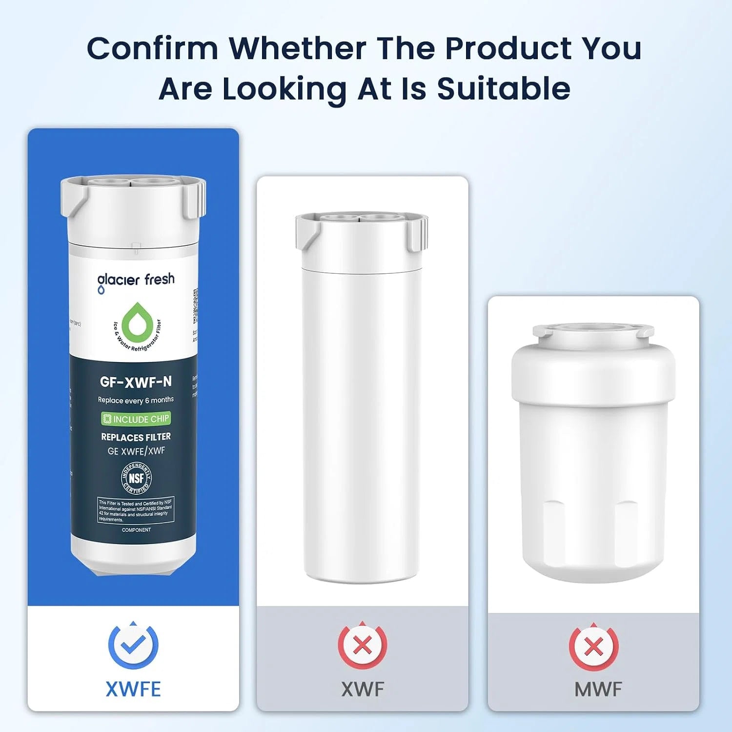 Glacierfresh GF-XWF-N Water Filter Compatible with GE XWFE Water Filter(with RFID chip)