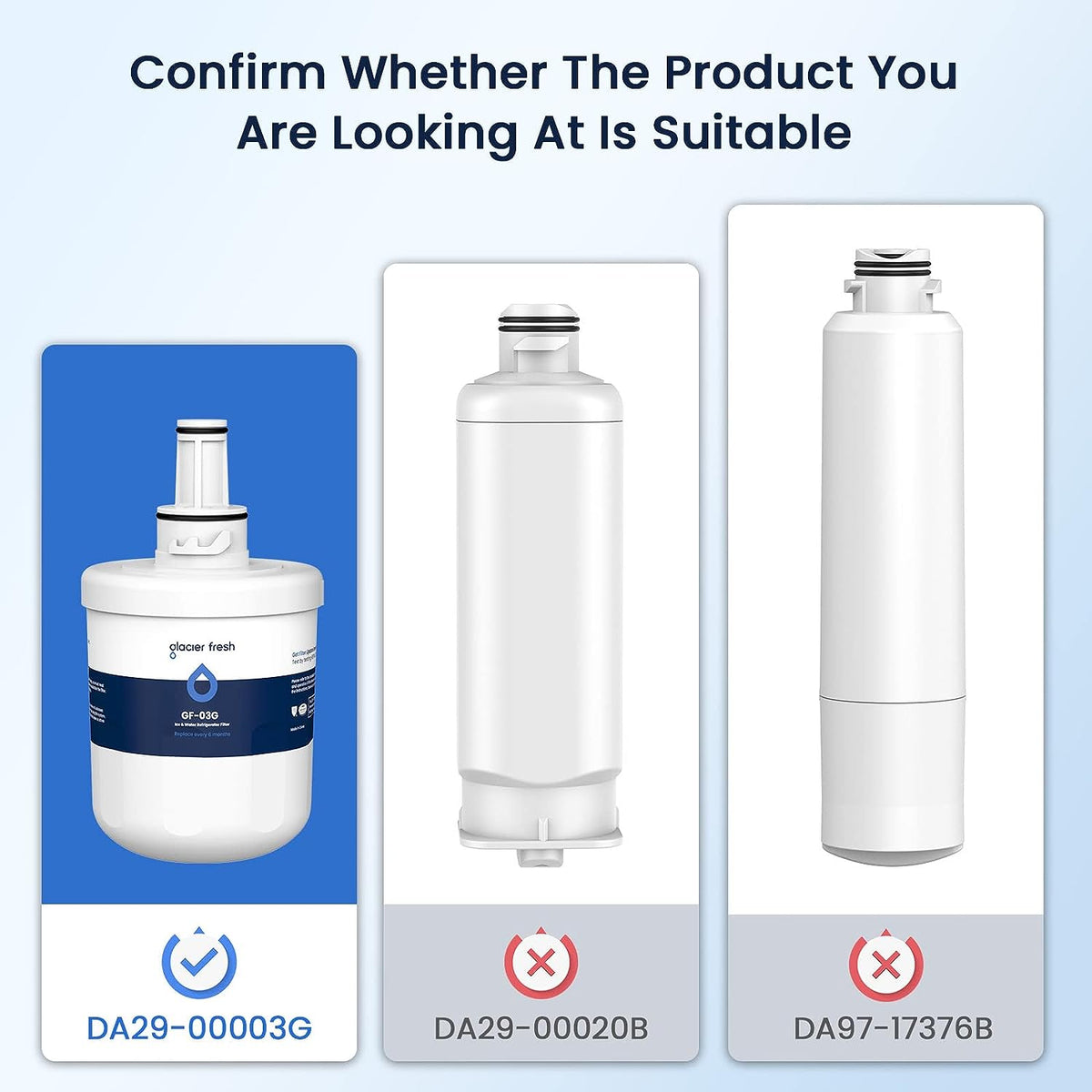 Glacier Fresh Compatible with DA29-00003G, DA29-00003F Refrigerator Water Filter, 3-Pack