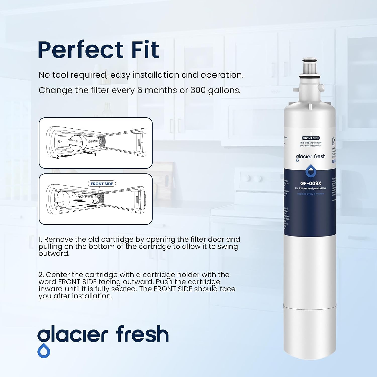 Glacier Fresh Ersatz für GE XWF Kühlschrank-Wasserfilter, 2er-Pack