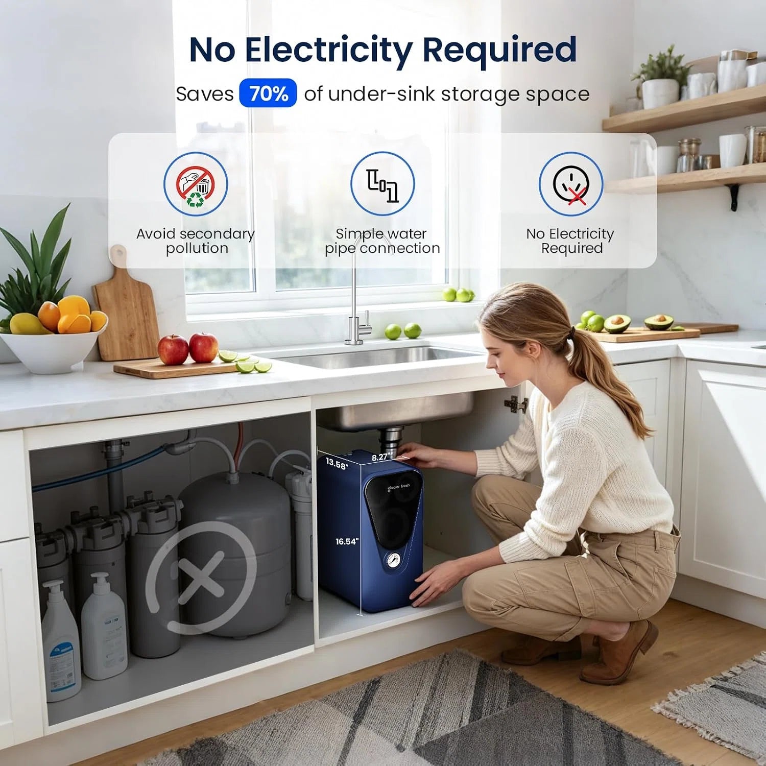 GlacierFresh U03 Undersink Reverse Osmosis System | 5-Stage RO Water Filter System | Reduce TDS and PFAS/PFOS
