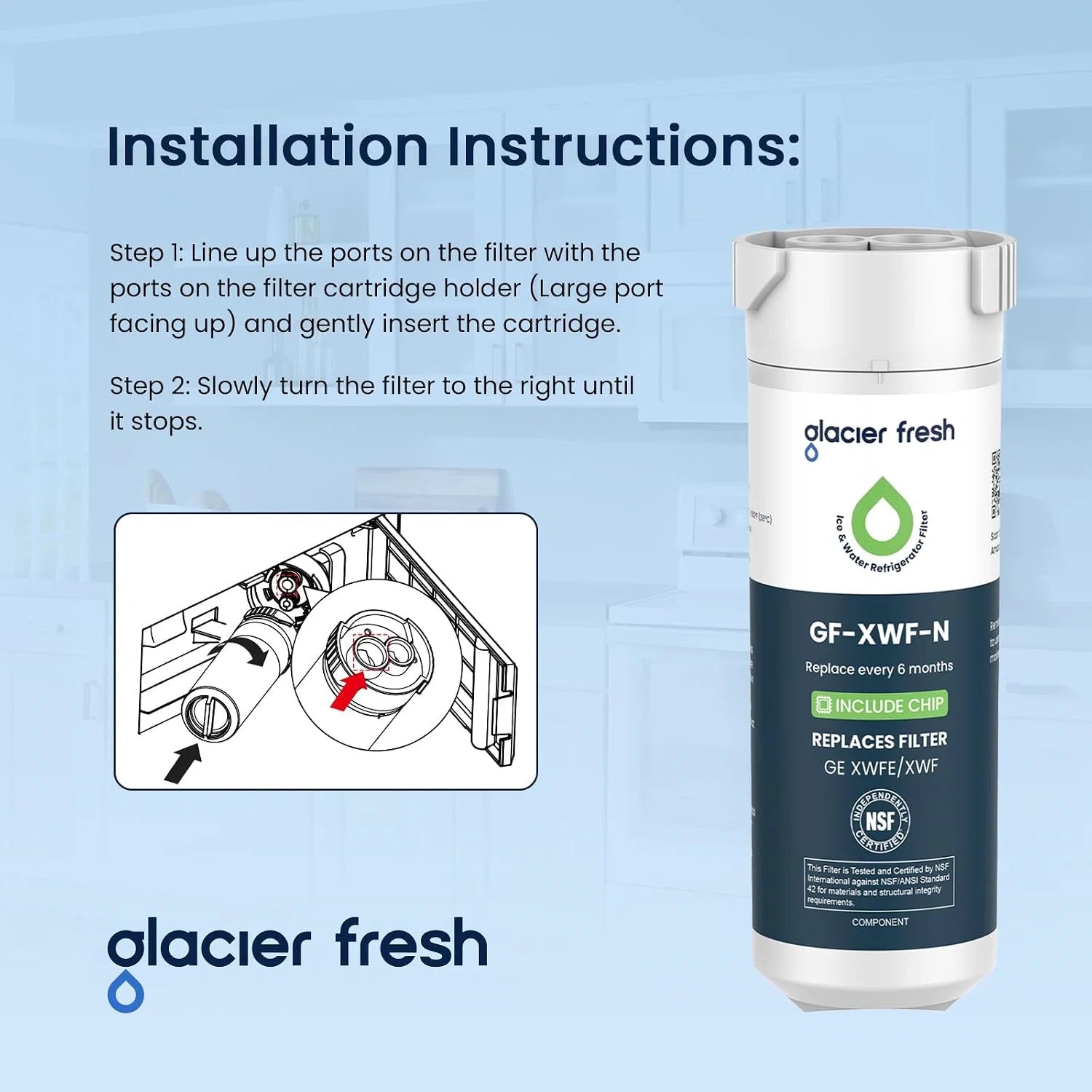 Glacierfresh GF-XWF-N Water Filter Compatible with GE XWFE Water Filter(with RFID chip)