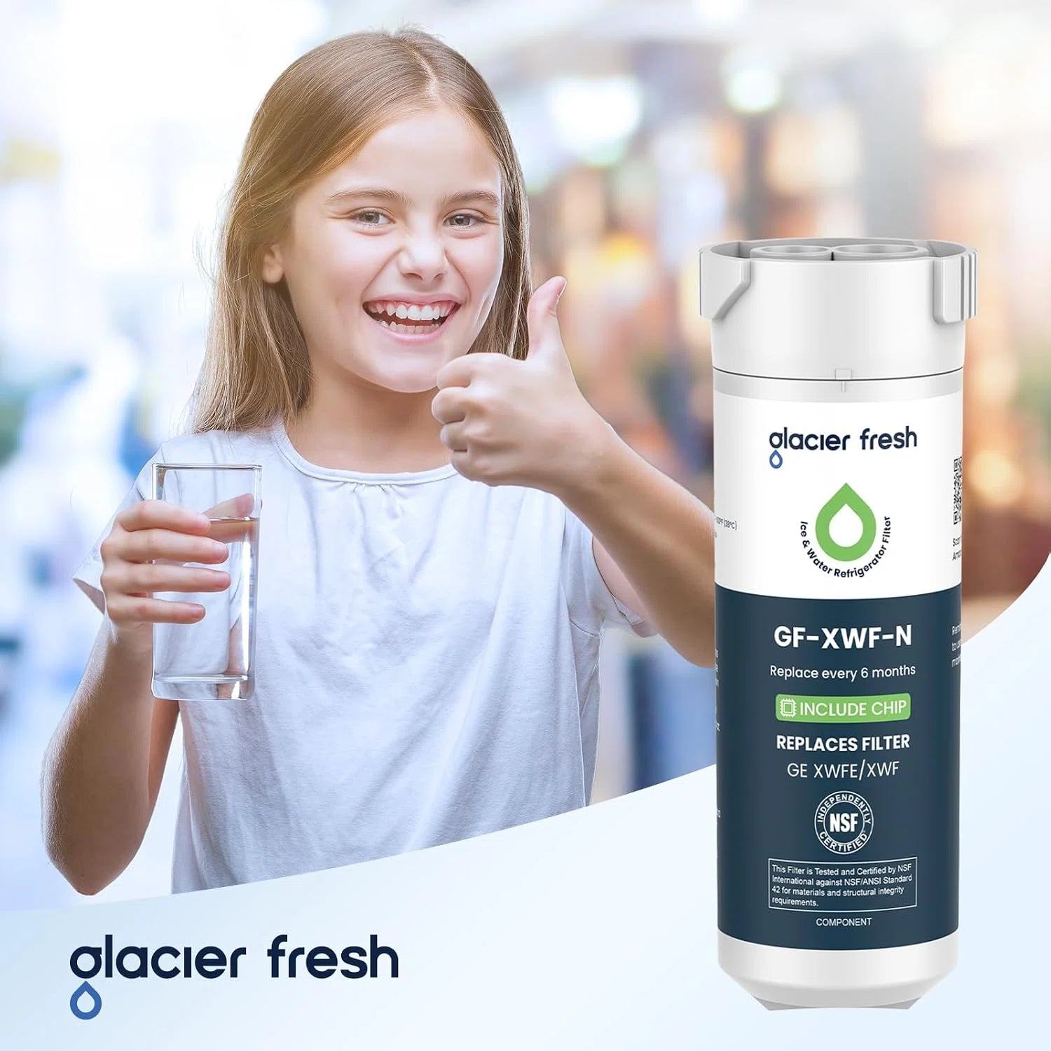 Glacierfresh GF-XWF-N Water Filter Compatible with GE XWFE Water Filter(with RFID chip)