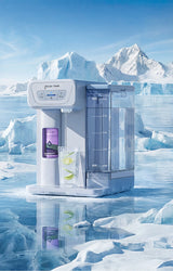 Water dispenser with a glass of water and lime in a snowy landscape - thumbnail