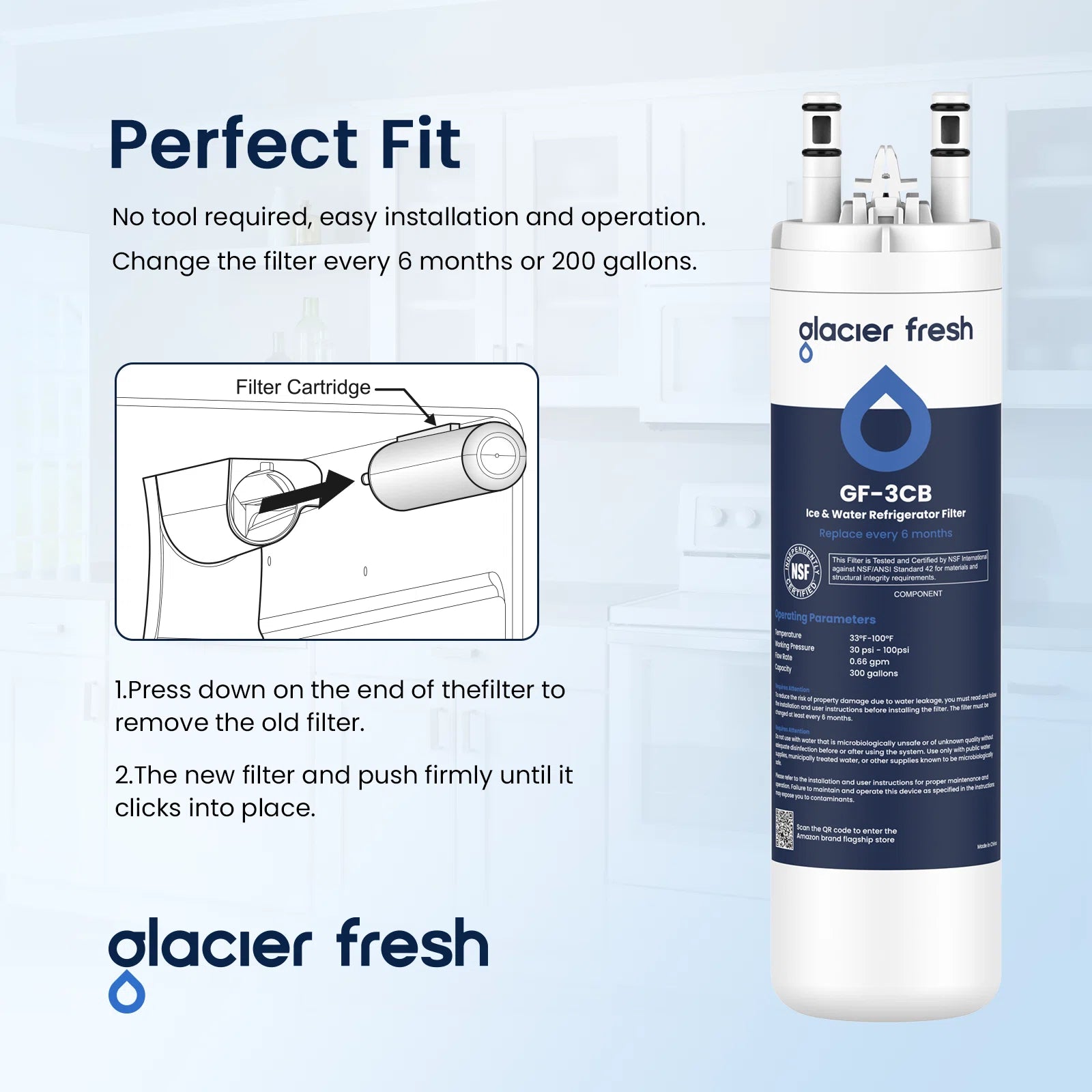 GlacierFresh GF-3CB Water Filter Replacement for Frigidaire WF3CB, PureSource 3