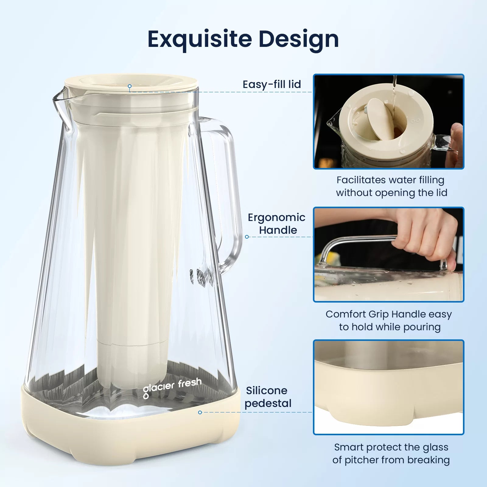 Glacierfresh P04 Glass Water Filter Pitcher 10 Cup