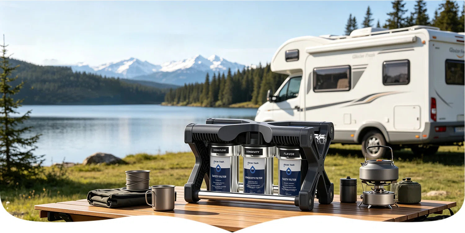A portable camping water filter system