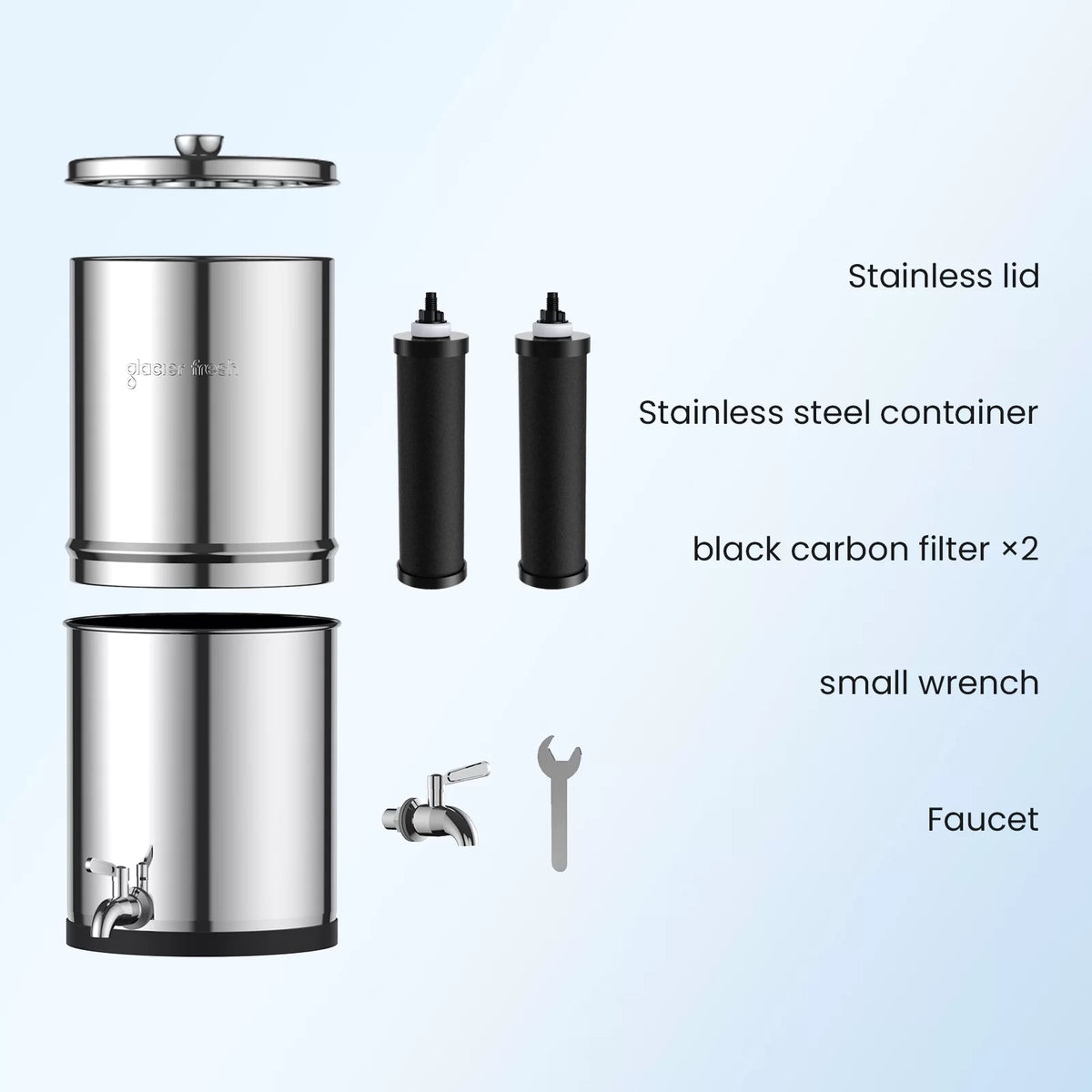 2.25G Gravity-fed Water Filter System, Stainless-Steel System with 2 Filters