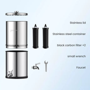 2.25G Gravity-fed Water Filter System, Stainless-Steel System with 2 Filters