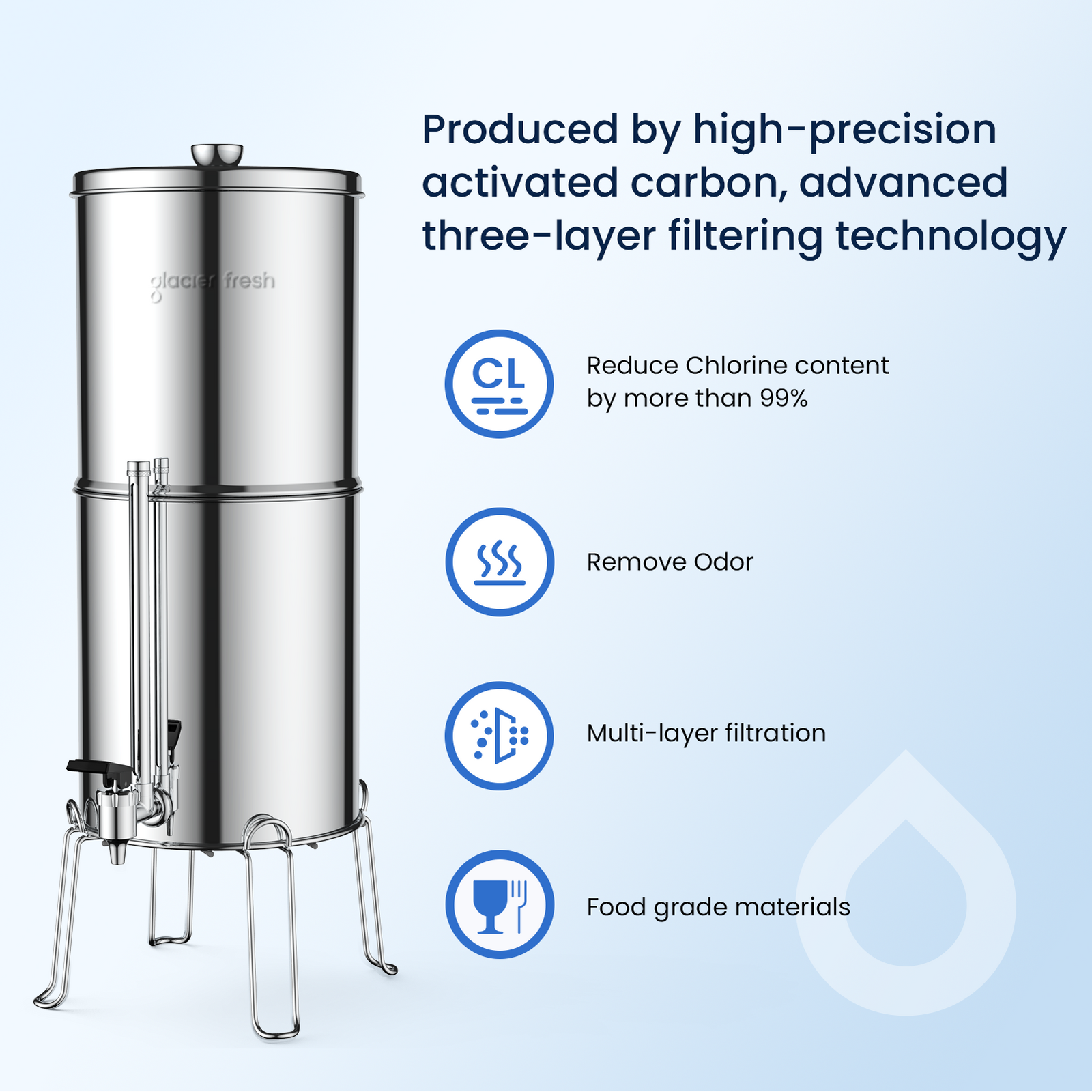 Glacier Fresh Gravity-fed Water Filter System, 2.25G Stainless-Steel S