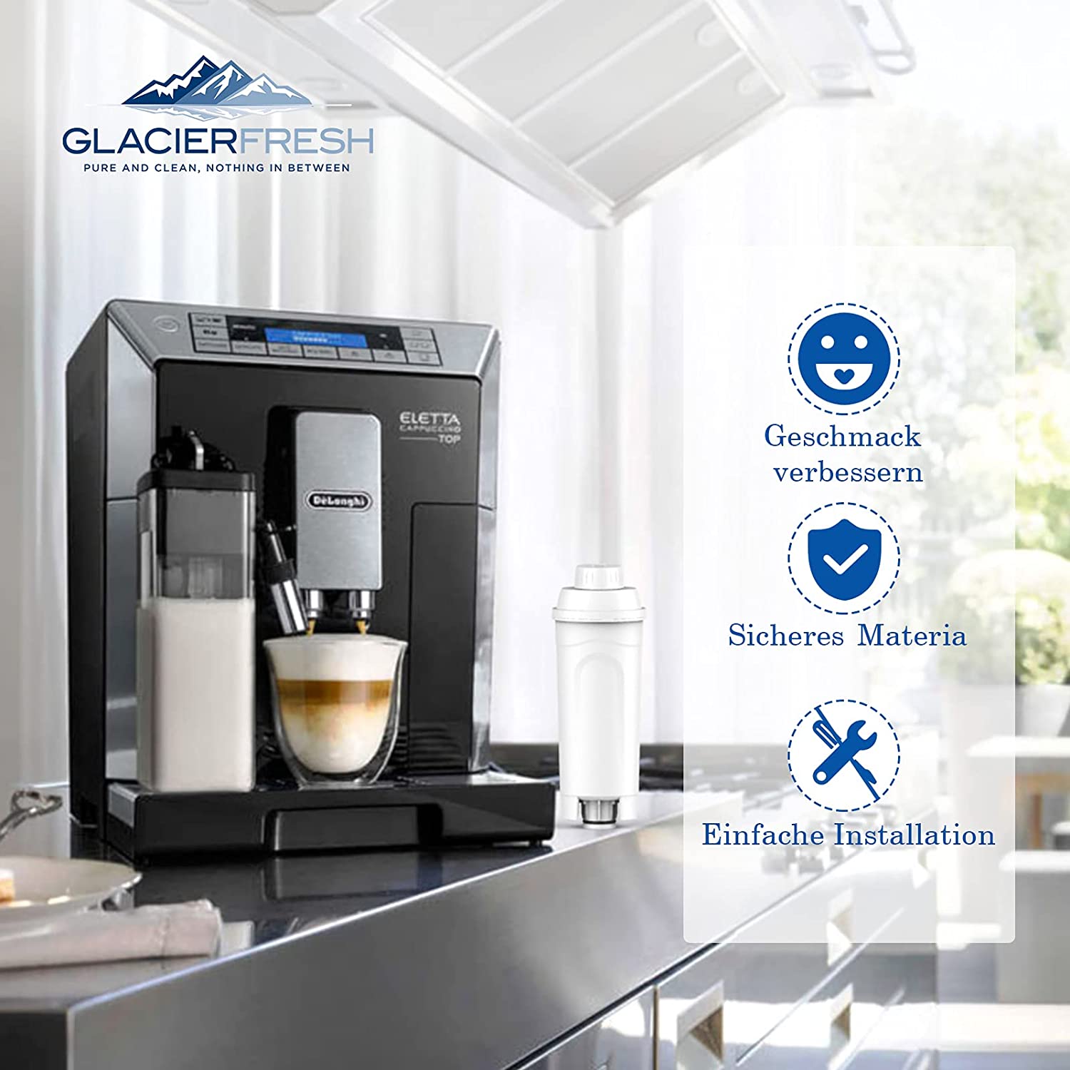 GLACIER FRESH Kaffeefilter Wasserfilter kompatibel mit DeLonghi DLSC002, 4-Pack