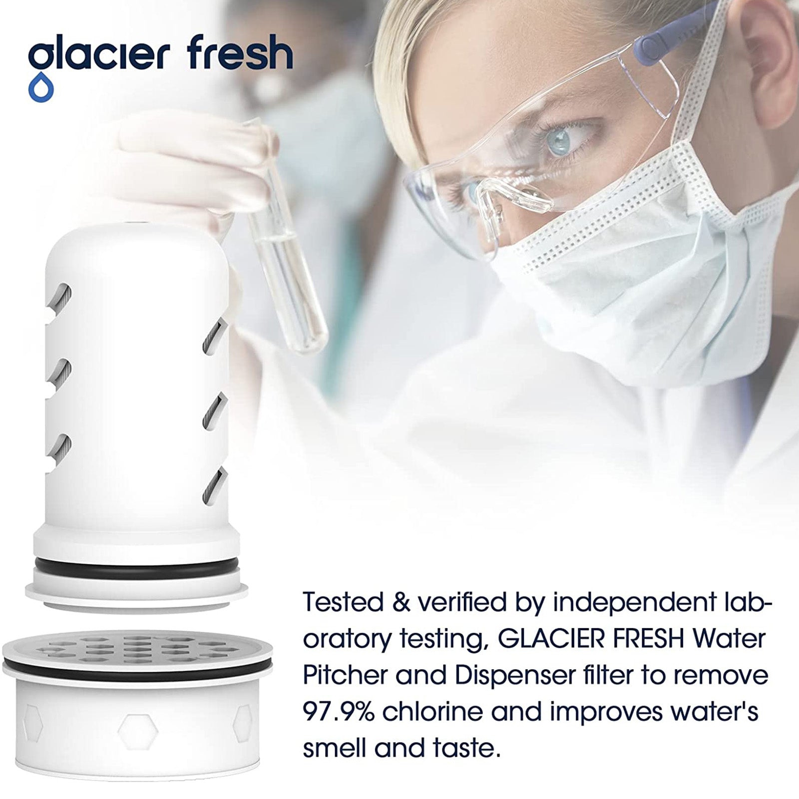 Glacier Fresh Replacement for Pitcher Water Filter, Membrane Micro Filter and Activated Carbon Filter